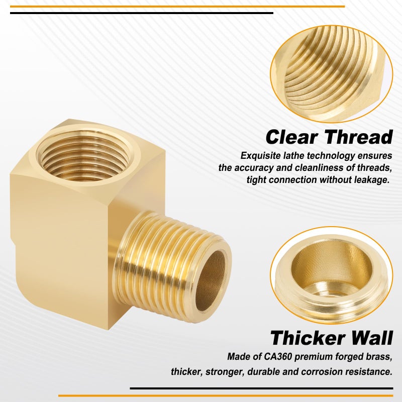 KOOTANS 4pcs 3/8 NPT 90 Degree Barstock Street Elbow Brass Fittings, 3/8" NPT Male to 3/8" NPT Female Thread Elbow Forged Brass Pipe Fitting - Image 3